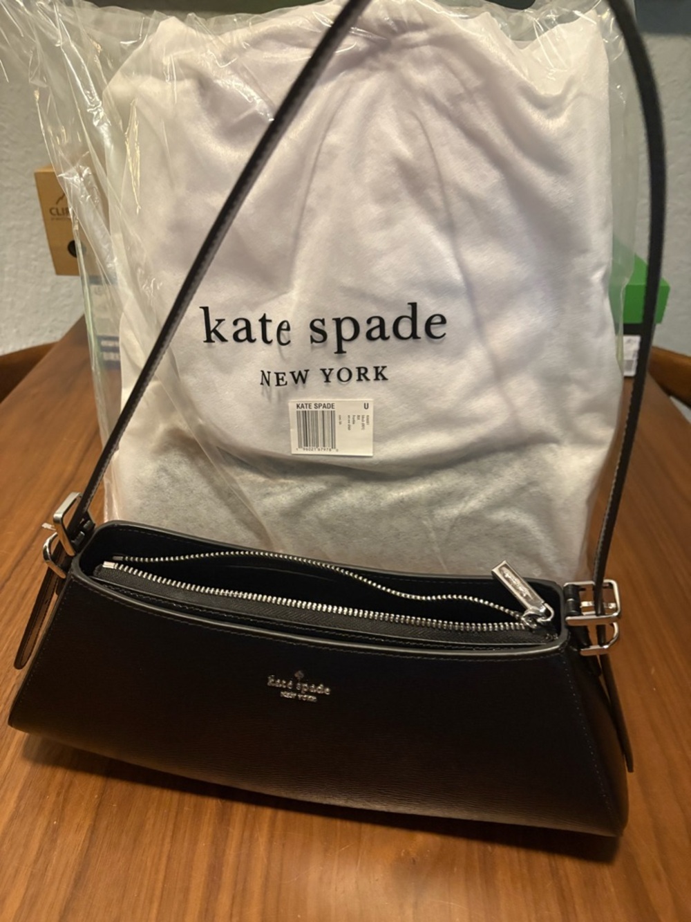 kate spade Frankie texture patent black leather shoulder bag silver hardware